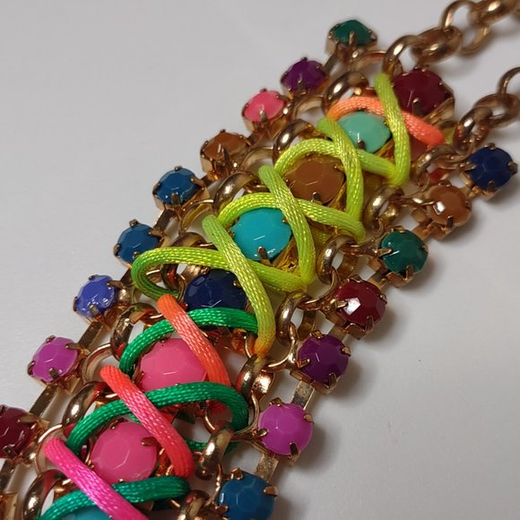 Very Colorful Metal Plastic And String Necklace Adjustable 17.5 To 19.5 Inches - Picture 7 of 14